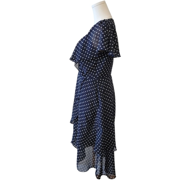 Adrianna Papell Black Polka Dot Chiffon Dress Size 4 - Picture 4 of 6